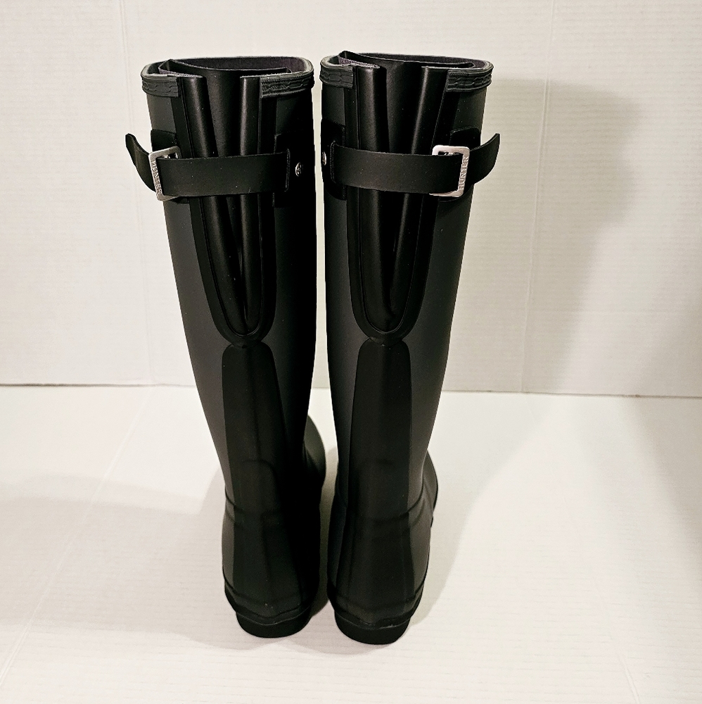 NEW Hunter Original Tall Back Adjustable Matte Luna Black Rain Boots - Picture 4 of 9